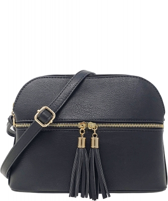 Zip Tassel Multi Compartment Crossbody Bag LP050 CHARCOAL GRAY